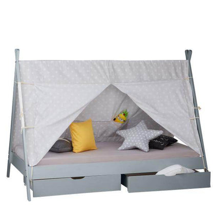Kinderbett TIPI 90x200 mit 2 Bettkästen grau Holzbett Indianer Bett Hausbett Spielbett - Palo24