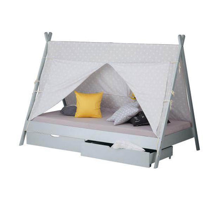 Kinderbett TIPI 90x200 mit 2 Bettkästen grau Holzbett Indianer Bett Hausbett Spielbett - Palo24