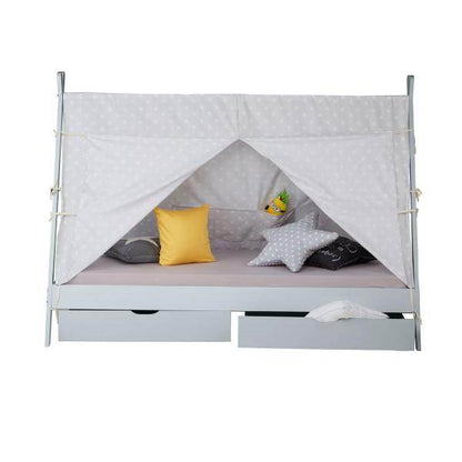 Kinderbett TIPI 90x200 mit 2 Bettkästen grau Holzbett Indianer Bett Hausbett Spielbett - Palo24