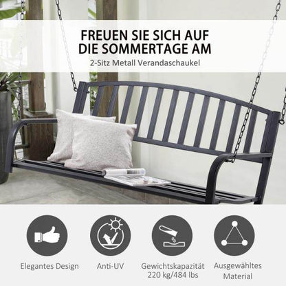 Hängebank 2-Sitzer Gartenschaukel Schaukelbank Schwebebank mit Ketten Metall Schwarz - Palo24