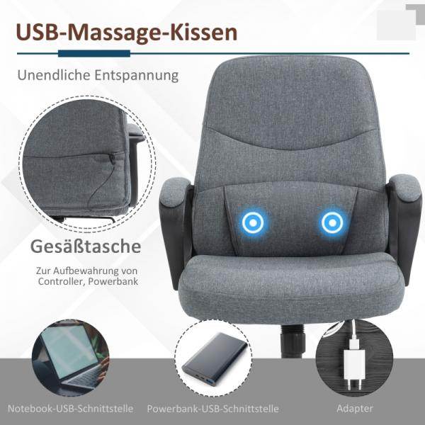 Chefsessel Massagesessel mit USB-Schnittstelle Grau - Palo24