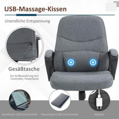 Chefsessel Massagesessel mit USB-Schnittstelle Grau - Palo24