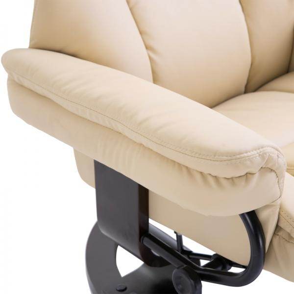Relaxsessel mit Hocker, Liegefunktion, drehbar, bis 160 kg, Kunstleder creme - Palo24
