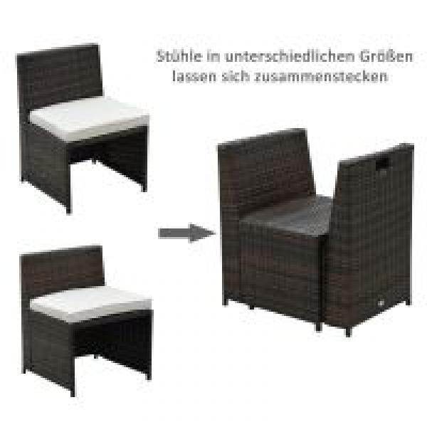 5tlg. Polyrattan Rattan Essgruppe Gartenset Sitzgruppe Sofa Garnitur Stahl Braun+Khaki - Palo24