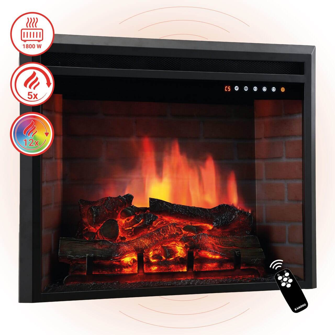 Kamineinsatz/Einbaukamin Luca 23 Zoll 900/1800 Watt Schwarz - Palo24