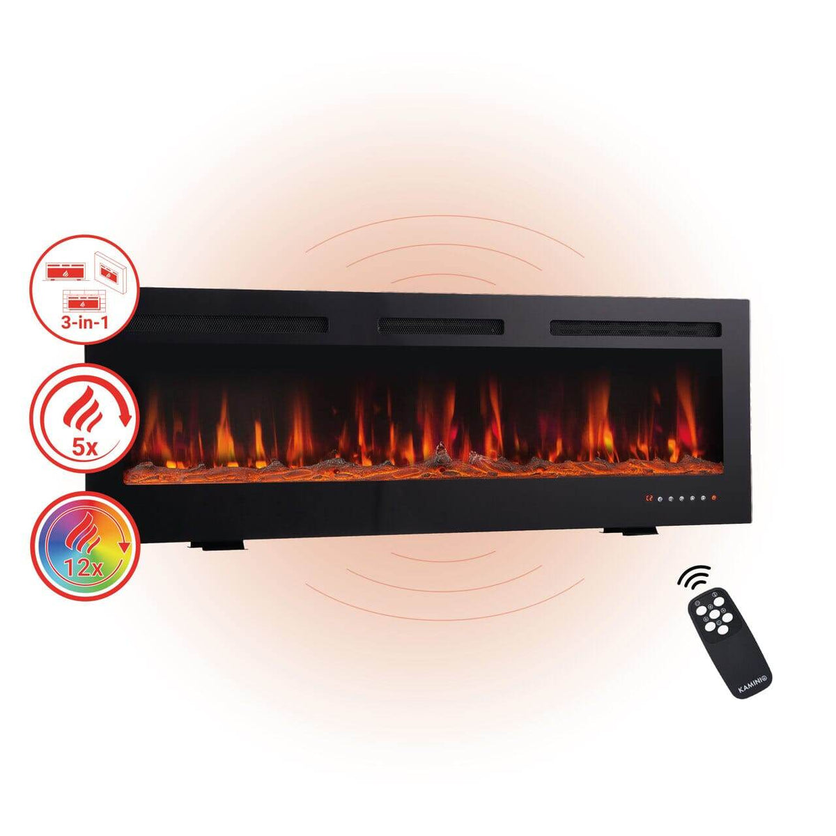 KAMINIO 3-in-1 Elektrokamin MARLON mit Heizung, 3D-Flammeneffekt - 36 Zoll - Palo24