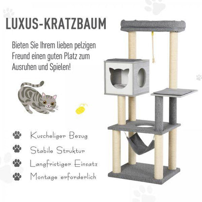 Kratzbaum Katzenbaum Kletterbaum für Katzen Multiaktivitätszentrum Grau & Weiss - Palo24
