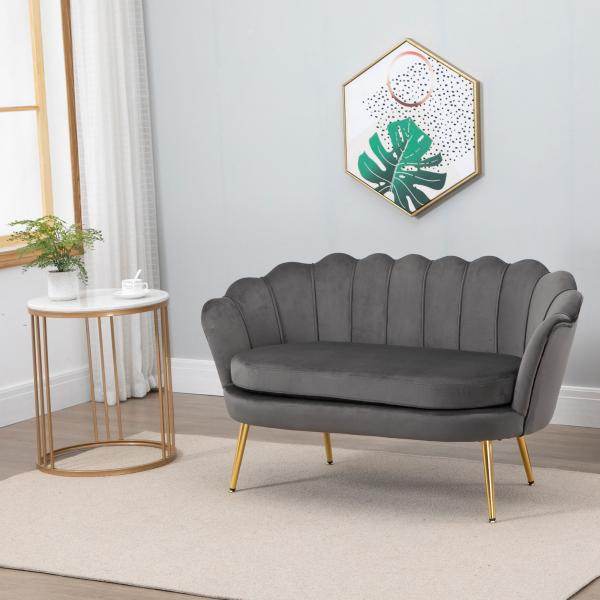 2-Sitzer Loungesofa Grau Messing 130 cm x 63 cm x 73 cm - Palo24