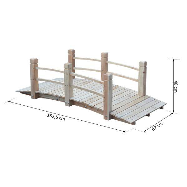 Gartenbrücke Holzbrücke Teichbrücke Zierbrücke mit Geländer bis 180 kg Tannenholz Natur - Palo24