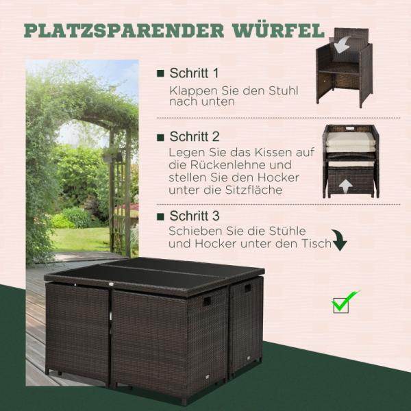 Polyrattan Sitzgruppe Essgruppe 21 tlg. mit Kissen Alu Braun - Palo24