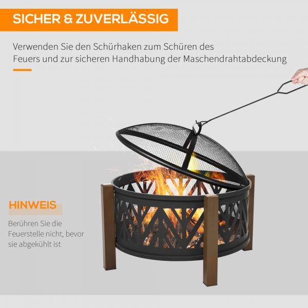 Feuerschale Feuerkorb mit Funkenschutz Grillrost Garten BBQ Schwarz+Braun - Palo24