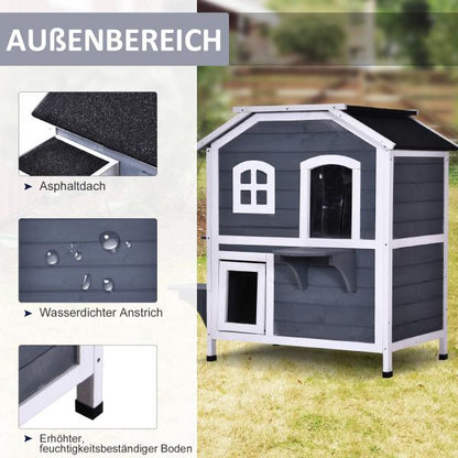 Katzenhaus mit Asphaltdach Tannenholz Grau - Palo24