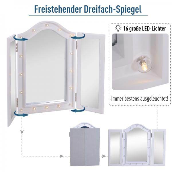 Schminkspiegel Kosmetikspiegel mit 16 LED-Beleuchtung USB-Anschluss Batteriebetrieben Weiss - Palo24