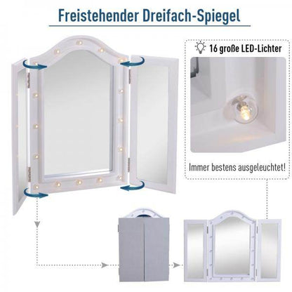 Schminkspiegel Kosmetikspiegel mit 16 LED-Beleuchtung USB-Anschluss Batteriebetrieben Weiss - Palo24