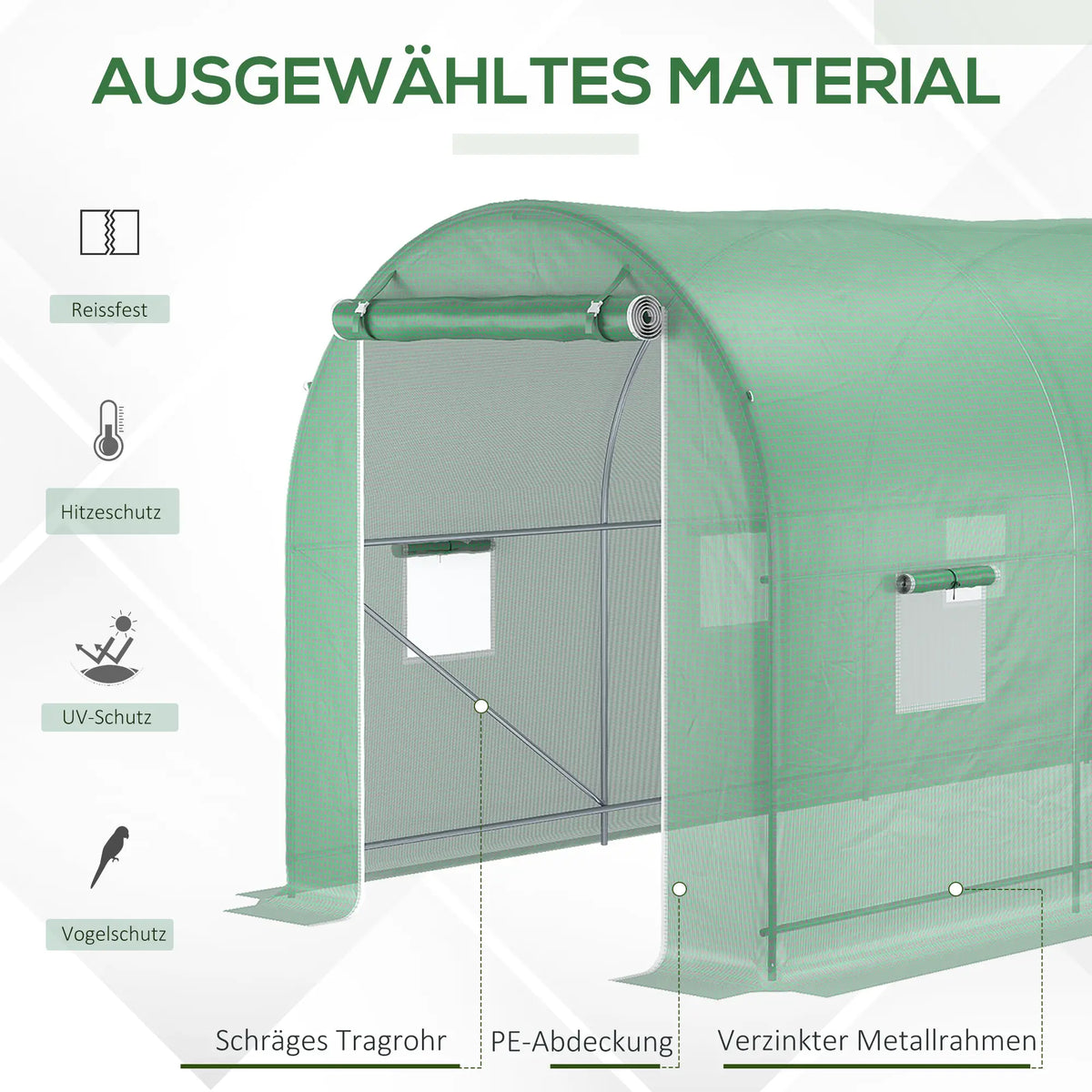 Serre en aluminium serre à tomates serre 8 fenêtres PE + acier vert 500 x 200 x 210 cm