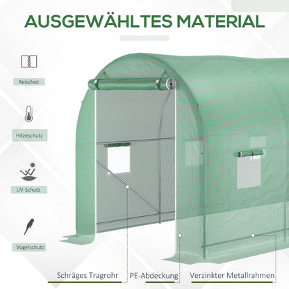 Serre en aluminium serre à tomates serre 8 fenêtres PE + acier vert 500 x 200 x 210 cm