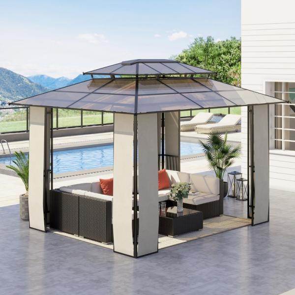 Pavillon mit Dach aus Polycarbonatplatten, Braun, 3,7 x 3 x 2,8 m - Palo24