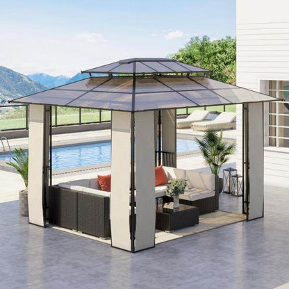 Pavillon mit Dach aus Polycarbonatplatten, Braun, 3,7 x 3 x 2,8 m - Palo24