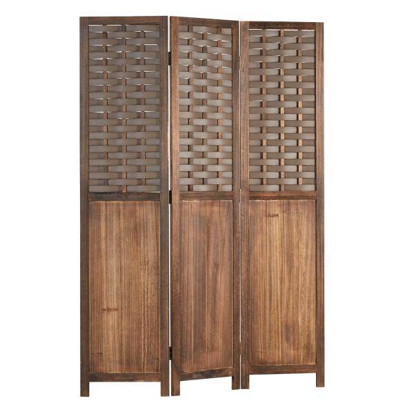 Paravent Raumteiler 3 teilig Holz Trennwand Rattan Sichtschutz Braun - Palo24