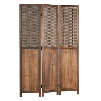 Paravent Raumteiler 3 teilig Holz Trennwand Rattan Sichtschutz Braun - Palo24
