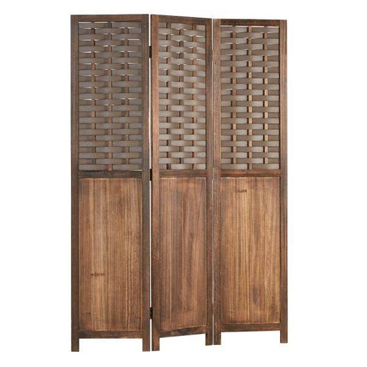 Paravent Raumteiler 3 teilig Holz Trennwand Rattan Sichtschutz Braun - Palo24