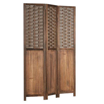 Paravent Raumteiler 3 teilig Holz Trennwand Rattan Sichtschutz Braun - Palo24
