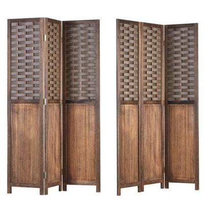 Paravent Raumteiler 3 teilig Holz Trennwand Rattan Sichtschutz Braun - Palo24