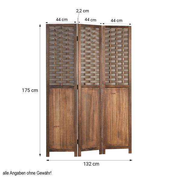 Paravent Raumteiler 3 teilig Holz Trennwand Rattan Sichtschutz Braun - Palo24
