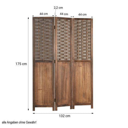 Paravent Raumteiler 3 teilig Holz Trennwand Rattan Sichtschutz Braun - Palo24