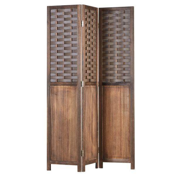 Paravent Raumteiler 3 teilig Holz Trennwand Rattan Sichtschutz Braun - Palo24