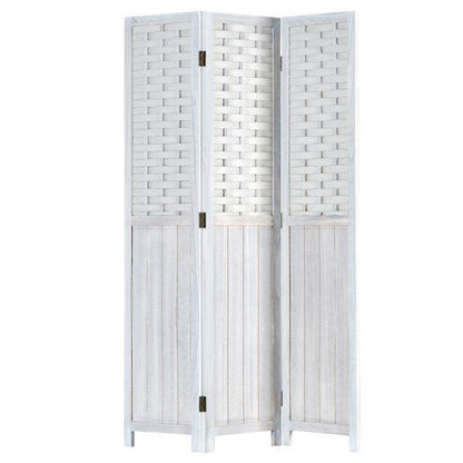 Paravent Raumteiler 3 teilig Holz Trennwand Rattan Sichtschutz Weiss - Palo24