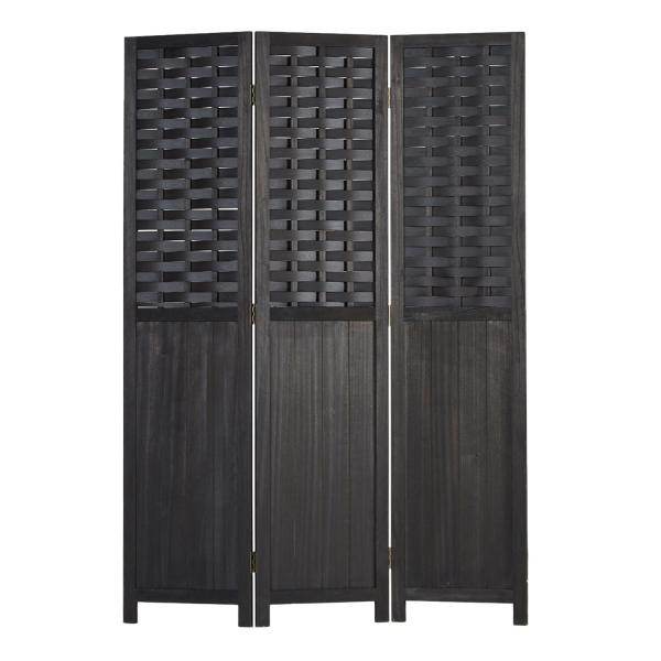 Paravent Raumteiler 3 teilig Holz Trennwand Rattan Sichtschutz Schwarz - Palo24