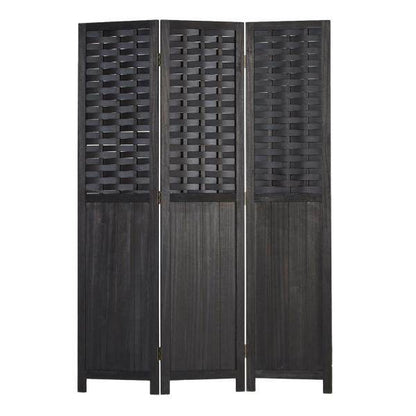 Paravent Raumteiler 3 teilig Holz Trennwand Rattan Sichtschutz Schwarz - Palo24