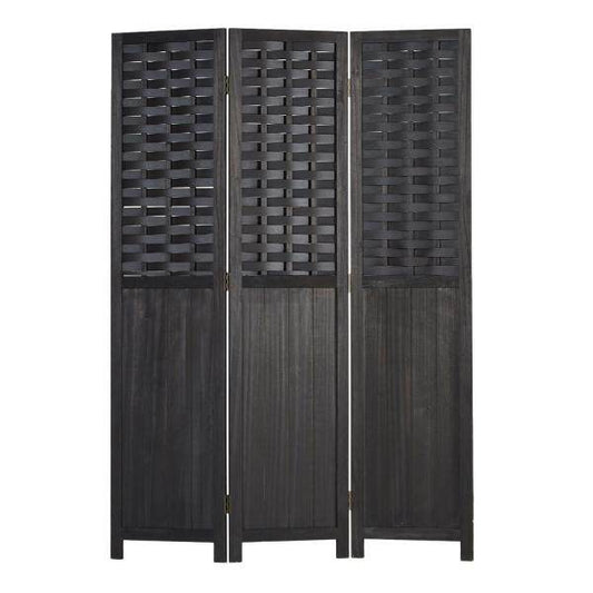 Paravent Raumteiler 3 teilig Holz Trennwand Rattan Sichtschutz Schwarz - Palo24
