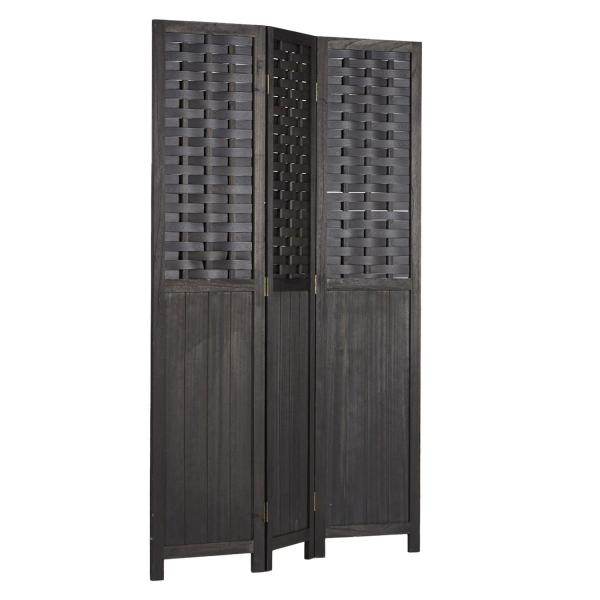 Paravent Raumteiler 3 teilig Holz Trennwand Rattan Sichtschutz Schwarz - Palo24