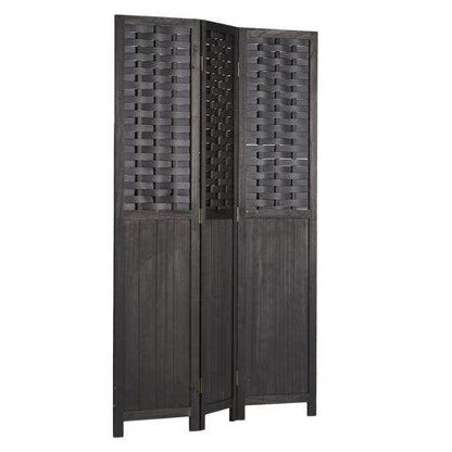 Paravent Raumteiler 3 teilig Holz Trennwand Rattan Sichtschutz Schwarz - Palo24