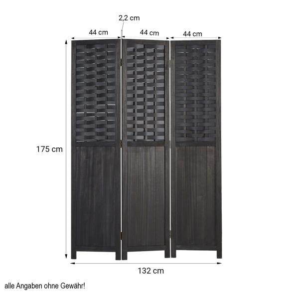 Paravent Raumteiler 3 teilig Holz Trennwand Rattan Sichtschutz Schwarz - Palo24