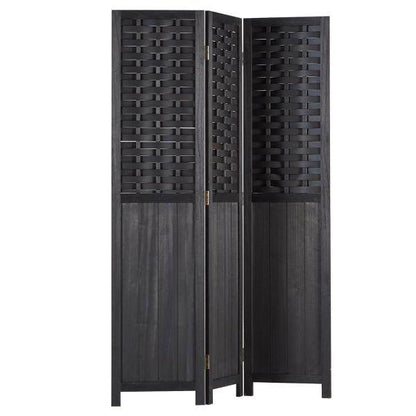 Paravent Raumteiler 3 teilig Holz Trennwand Rattan Sichtschutz Schwarz - Palo24