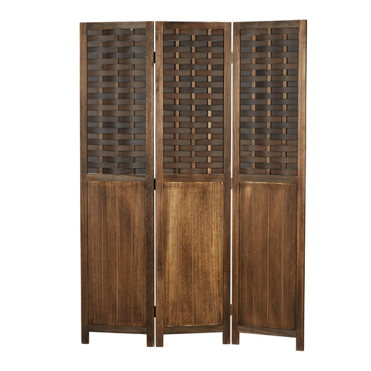 Paravent Braun Rattan-Optik | 3 teilig | Holz | Raumteiler Trennwand Sichtschutz