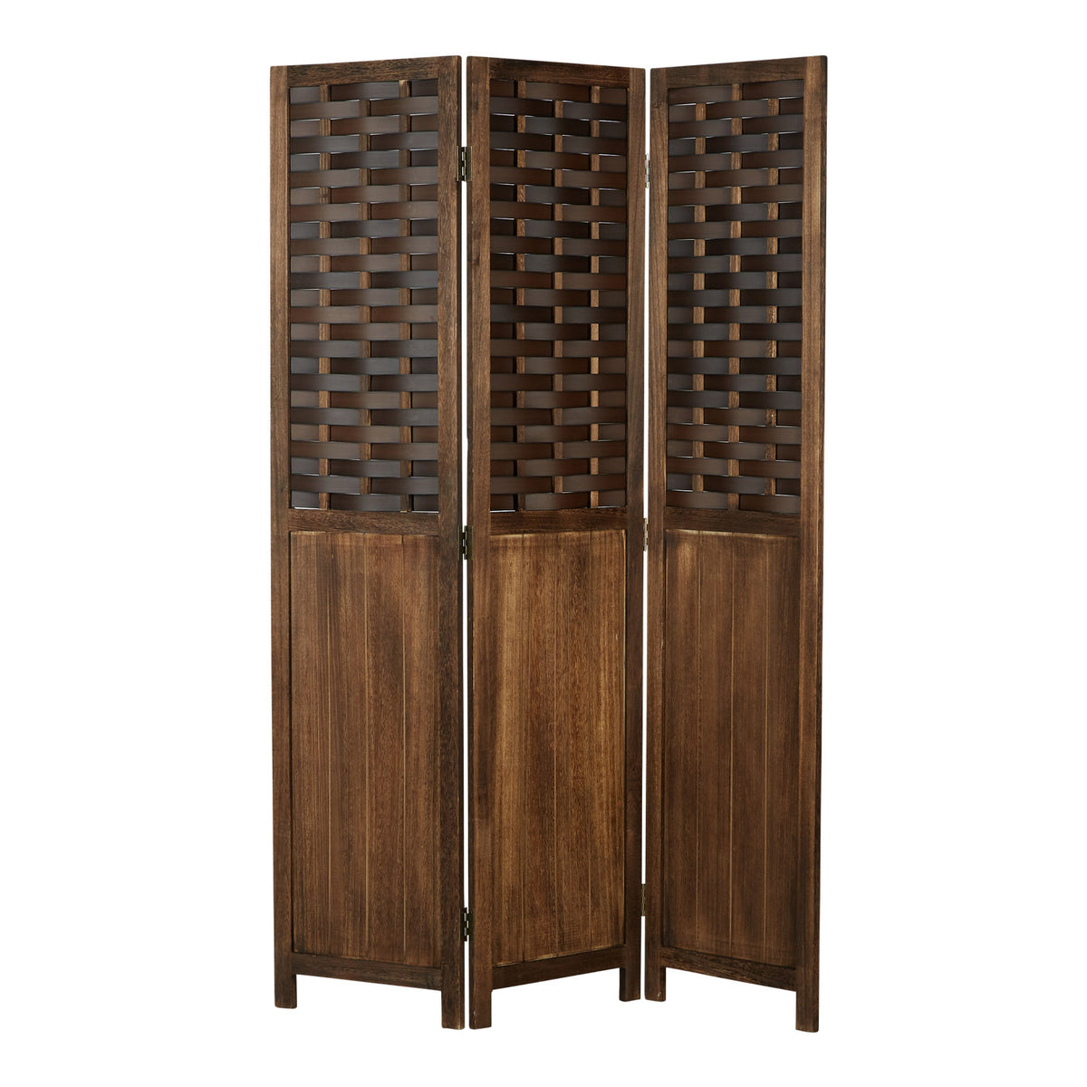 Paravent Braun Rattan-Optik | 3 teilig | Holz | Raumteiler Trennwand Sichtschutz
