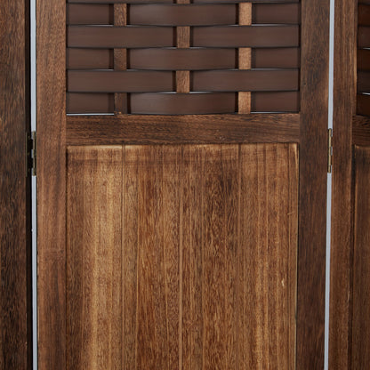 Paravent Braun Rattan-Optik | 3 teilig | Holz | Raumteiler Trennwand Sichtschutz