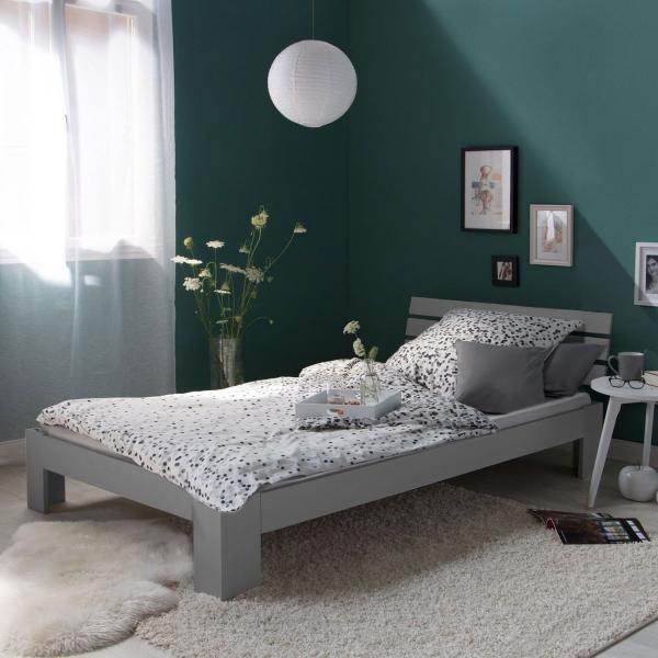Einzelbett Holzbett Futonbett 90x200 Grau Kiefer Bettgestell Massivholz - Palo24