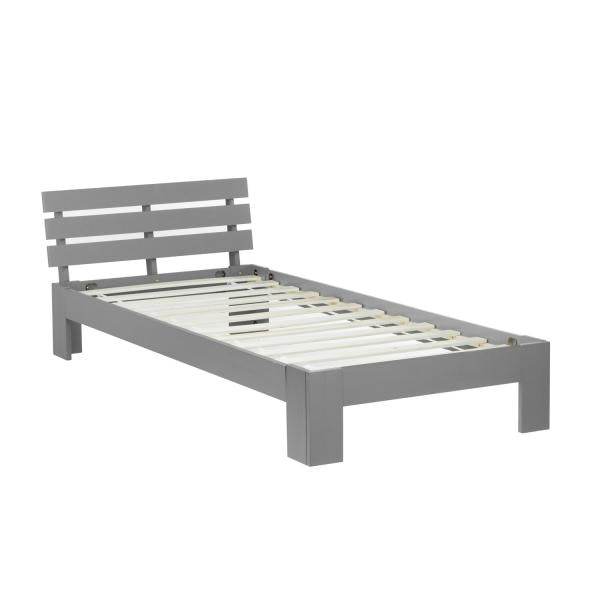 Einzelbett Holzbett Futonbett 90x200 Grau Kiefer Bettgestell Massivholz - Palo24
