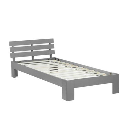 Einzelbett Holzbett Futonbett 90x200 Grau Kiefer Bettgestell Massivholz - Palo24