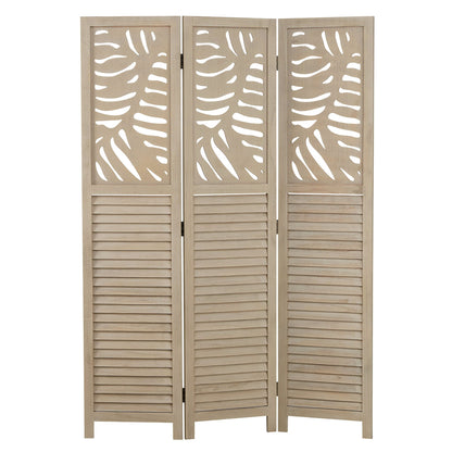 Paravent Natur Rattan-Optik Verzierungen 3 teilig Raumteiler Trennwand Sichtschutz