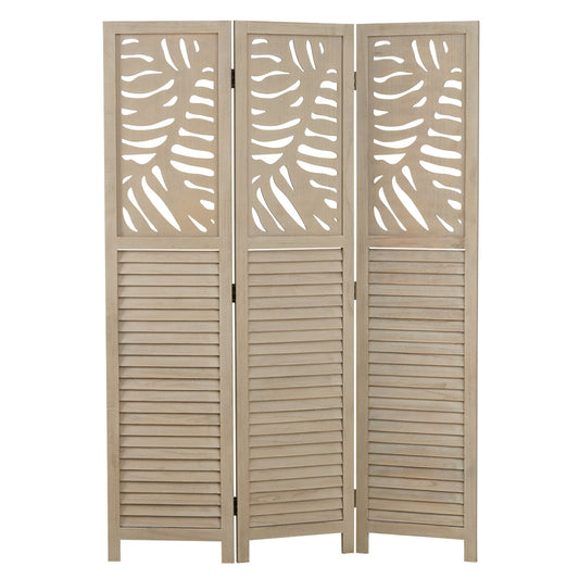 Paravent Natur Rattan-Optik Verzierungen 3 teilig Raumteiler Trennwand Sichtschutz