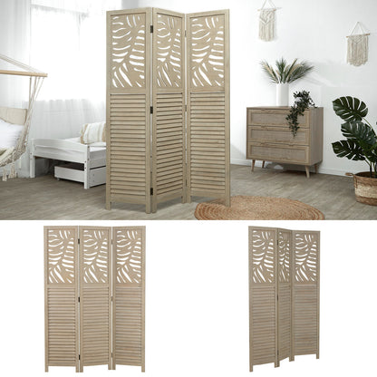Paravent Natur Rattan-Optik Verzierungen 3 teilig Raumteiler Trennwand Sichtschutz