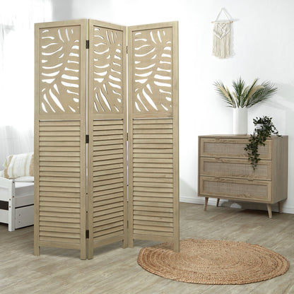 Paravent Natur Rattan-Optik Verzierungen 3 teilig Raumteiler Trennwand Sichtschutz