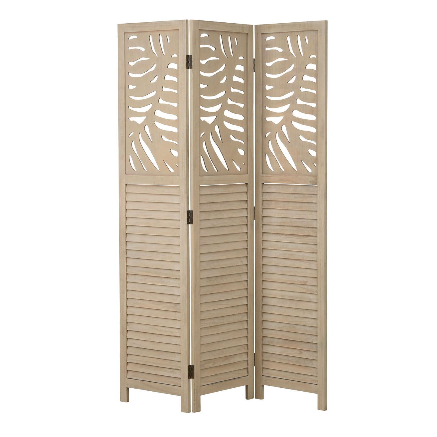 Paravent Natur Rattan-Optik Verzierungen 3 teilig Raumteiler Trennwand Sichtschutz