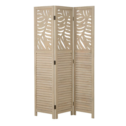 Paravent Natur Rattan-Optik Verzierungen 3 teilig Raumteiler Trennwand Sichtschutz